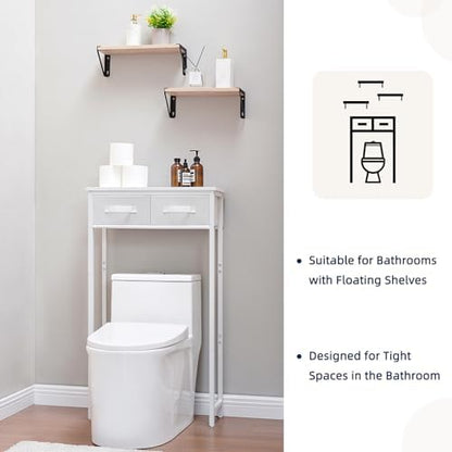 MOHOPE 2-Tier Over The Toilet Storage with 2 Fabric Drawers, Freestanding Above The Toilet Storage Cabinet, Space Saver Metal Over Toilet Bathroom Organizer Shelf for Small Space, White
