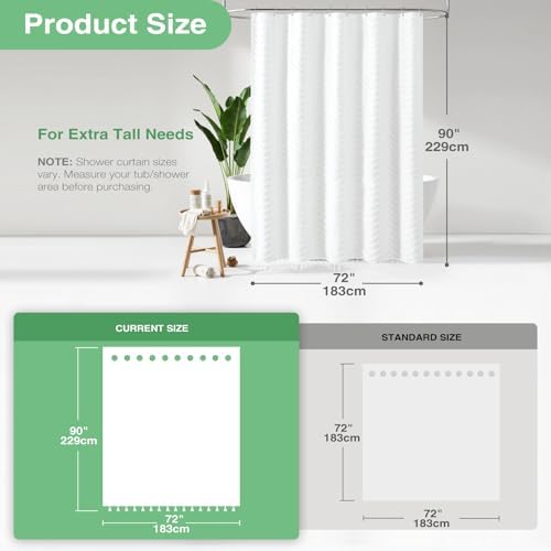 Dynamene Extra Long Boho Shower Curtain Tufted Chevron 72"x90" White