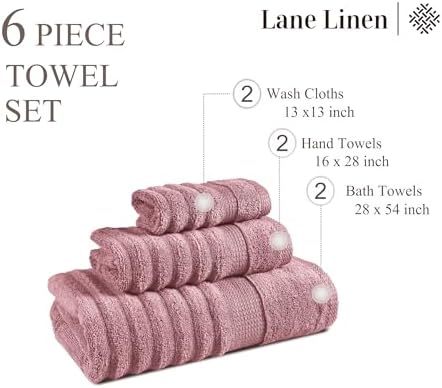 LANE LINEN Bath Towel Set Absorbent Quick Dry 100% Cotton - Wishful Mauve