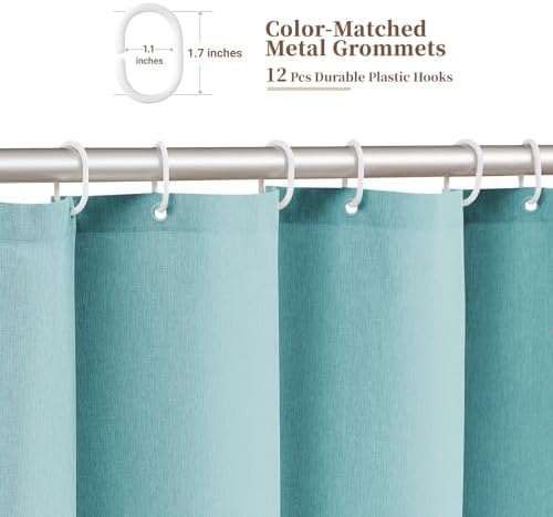 BTTN Teal Boho Scalloped Linen Textured Cloth Shower Curtain Set, 72x72