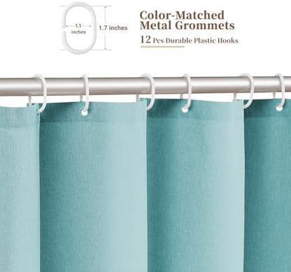 BTTN Teal Boho Scalloped Linen Textured Cloth Shower Curtain Set, 72x72