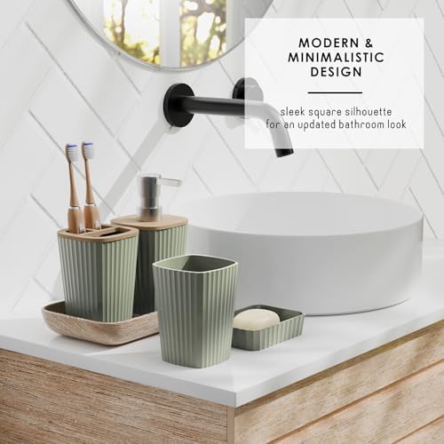 Clara Clark Bathroom Set - Sage Green Bathroom Accessories Set, 6PC Bathroom Accessory Set, Bathroom Sets with Bathroom Rugs, Toilet Brush, Trash Can & Soap Dispenser