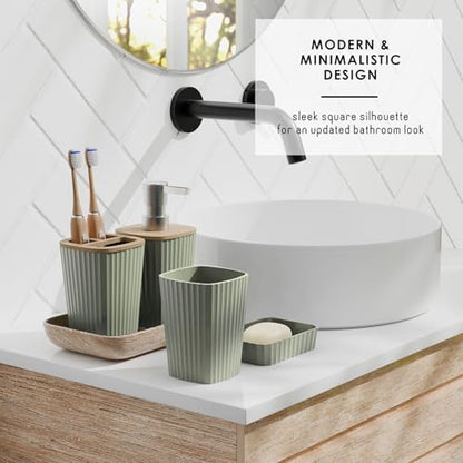 Clara Clark Bathroom Set - Sage Green Bathroom Accessories Set, 6PC Bathroom Accessory Set, Bathroom Sets with Bathroom Rugs, Adhesive Corner Shower Caddy Hanging, Toilet Brush & Trash Can