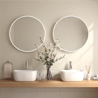 Sunniry White Bathroom Mirror 30 inch, 2 Pack Wall Mirror,Matte Metal Frame