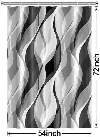 Grey Striped Shower Curtain with Hooks for Bathroom 54x72 Inch