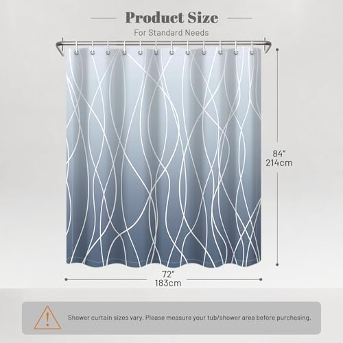 Striped Shower Curtain for Bathroom, Ombre Blue, 72" W x 84" L