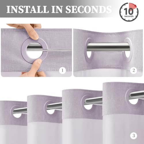 BTTN Lavender Ringless Linen Look Shower Curtain with Snap in Liner, 72x75