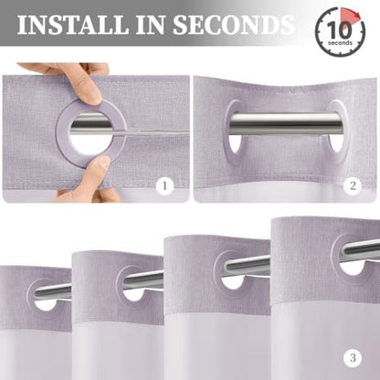 BTTN Lavender Ringless Linen Look Shower Curtain with Snap in Liner, 72x75