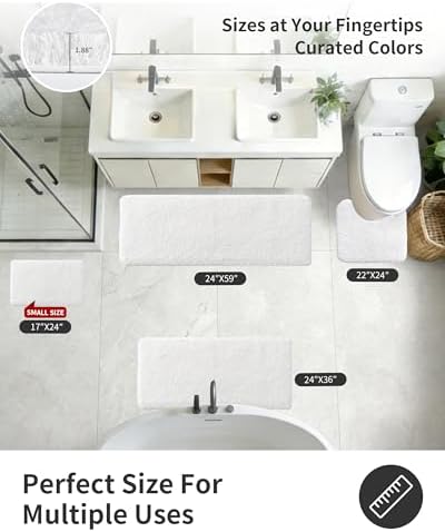 ILANGO White Bathroom Rugs 36" × 24" Non Slip & Super Absorbent Extra Thick Soft, Washable Bath Mat for Floor, Non Shedding Microfiber Plush Shaggy Bath Rug with Rubber for Bathtub Shower Room Sink