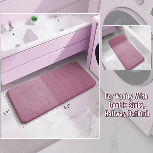 Yimobra Long Bath Mat 44"x24", Super Soft Quick Dry Memory Foam Bathroom Rug, Water Absorbent, Non Slip Backing Machine Washable for Tub Shower, Thick Comfort Support, Mauve