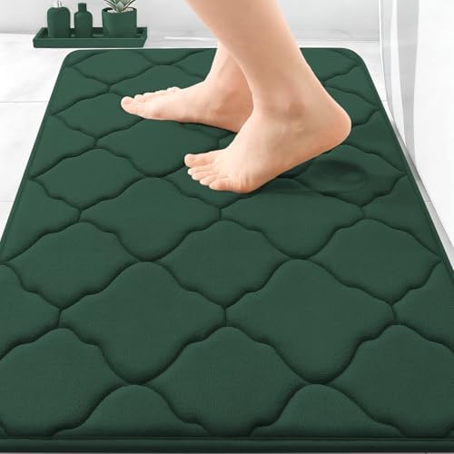 OLANLY Memory Foam Bath Mat Rug 30x20, Ultra Soft Bathroom Rugs, Dark Green
