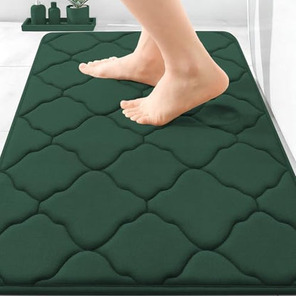 OLANLY Memory Foam Bath Mat Rug 30x20, Ultra Soft Bathroom Rugs, Dark Green