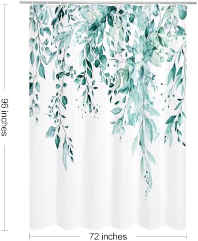 Gibelle Teal Eucalyptus Shower Curtain, Watercolor Floral Print, 72x96
