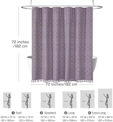 Siiluminisoy Boho Shower Curtain Purple Woven Fabric Cute Shower Curtain, 72 x 72 Tufted Chevron Textured Striped Modern Farmhouse Minimalist Cloth Shower Curtains for Bathroom