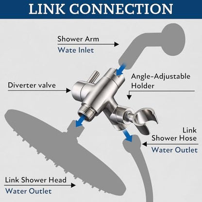 G-Promise Solid Metal Shower Head Diverter with Holder 3-Way