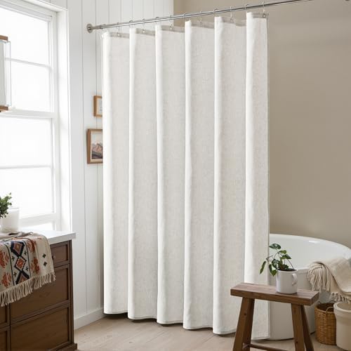 Naturoom Linen Shower Curtain 94 Inch Long for Bathroom Boho 1 Panel