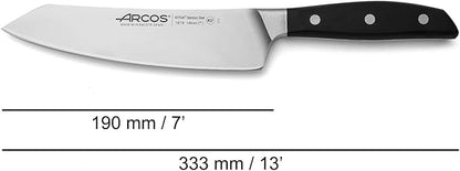 Arcos Forged Rocking Santoku Knife 7 Inch Stainless Steel. Japanese Sharp Kitchen Knife for Fish, Meat and Vegetables. Ergonomic Polyoxymethylene Handle and 190mm Blade. Series Manhattan. Color Black