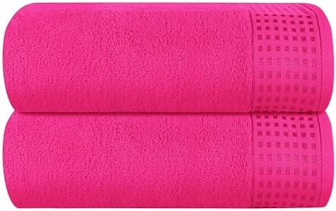 GLAMBURG 100% Cotton Oversized 2 Pack Bath Sheets 35x70, Ultra Soft Highly Absorbant Compact Quickdry & Lightweight Large Bath Sheet Set, Ideal for Gym Travel Camp Pool - Hot Pink