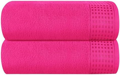 GLAMBURG 100% Cotton Oversized 2 Pack Bath Sheets 35x70, Ultra Soft Highly Absorbant Compact Quickdry & Lightweight Large Bath Sheet Set, Ideal for Gym Travel Camp Pool - Hot Pink