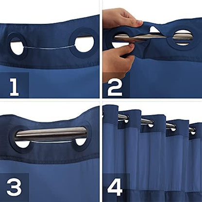 River Dream Extra Long No Hook Shower Curtain with Snap-in Liner, Navy