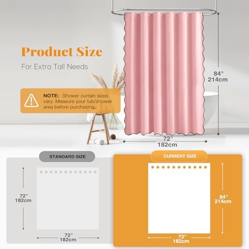 BTTN Boho Scalloped Linen Textured Cloth Shower Curtain Set, 72x84, Pink