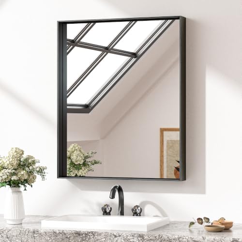 Keonjinn 24x30 Inch Matte Black Bathroom Mirror for Over Sink, Rectangular