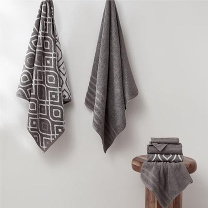 Modern Threads 6 Piece Bath Towel Set – Bathroom Set with 2 Bath Towels, 2 Hand Towels, and 2 Wash Cloths – 100% Cotton, Super Absorbent & Extra Soft – Reversible Classic Diamond (Gray)