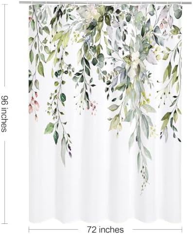Gibelle Sage Green Eucalyptus Shower Curtain, Floral Print, 72x96