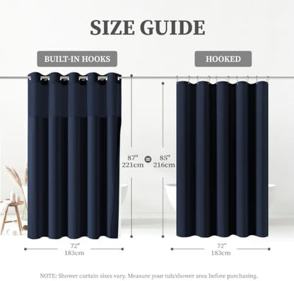 BTTN 72x87 Ringless Linen Look Shower Curtain with Snap in Liner, Navy Blue