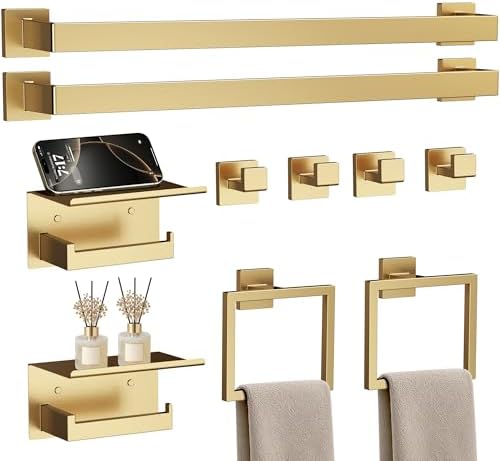 10-Piece 23.6 Inch Brushed Gold Bathroom Hardware Accessories Set