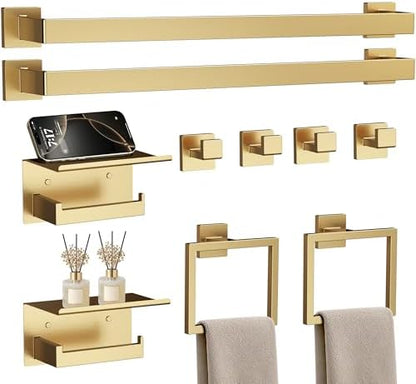 10-Piece 23.6 Inch Brushed Gold Bathroom Hardware Accessories Set