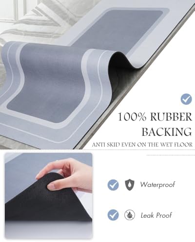 MontVoo Bath Mat-Bath Mat Rug Non Slip Super Absorbent Stain Resistant Quick Dry Thin Bathroom Rug-Bath Mats for Bathroom Floor Bathtub Vanity-Bathmat Bath Rug Easy Care-24"x35" Blue