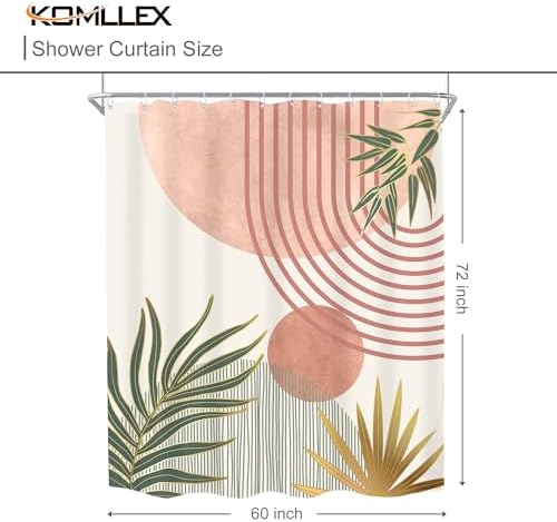 Mid Century Pink Green Boho Abstract Modern Bathroom Shower Curtain Set