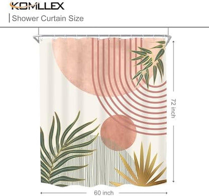 Mid Century Pink Green Boho Abstract Modern Bathroom Shower Curtain Set