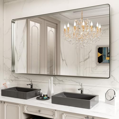 LOAAO 84X32 Inch Brushed Nickel Bathroom Mirror
