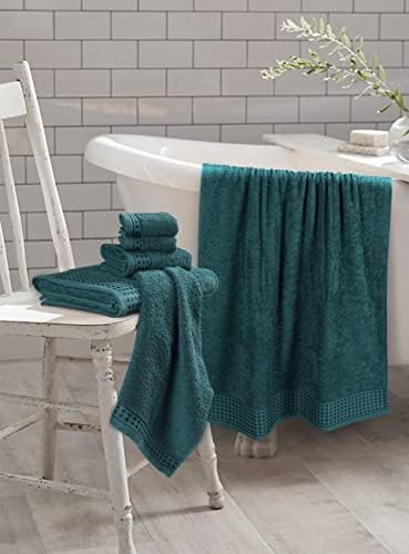 GLAMBURG 100% Cotton Ultra Soft 6 Pack Towel Set, Contains 2 Bath Towels 28x55 Inches, 2 Hand Towels 16x24 Inches & 2 Wash Coths 12x12 Inches, Compact Absorbent Lightweight & Quickdry - Teal