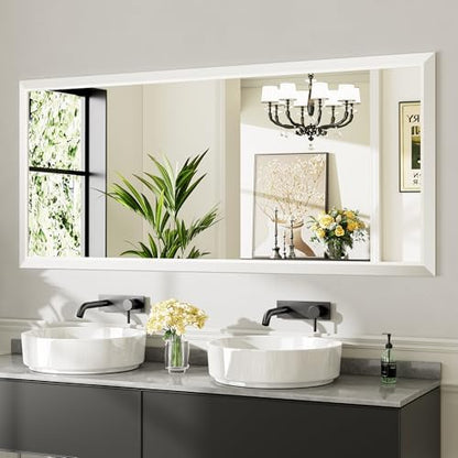 Briivue Bathroom Wall Mirror, White Metal Frame, 72x32 Inch