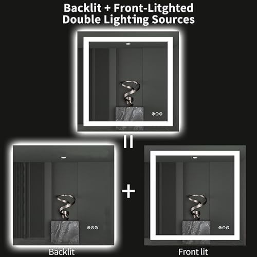 LOAAO 40"X38" LED Bathroom Mirror with Lights, UL Listed