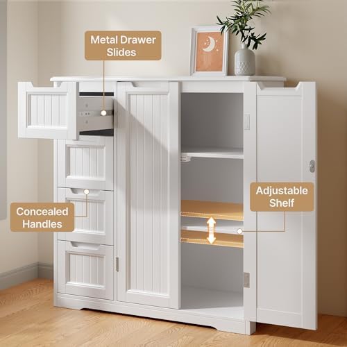 Gizoon Storage Cabinet, Bathroom Storage Cabinet with 4 Drawers & 2 Doors