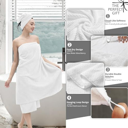 8 Piece Bathroom Towel Set White |2 Oversized Large Bath Towels Sheet,2 Hand Towels and 4 Washcloths| 600GSM Ultra Soft Luxury Premium Towel Set Highly Absorbent Quick Dry Hotel Towel Collection