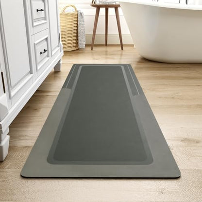 MontVoo-Bath Mat Rug Long Non Slip Super Absorbent Bathroom Runner Stain Resistant Quick Dry Thin Bathroom Mat Fit Under Door-24"x70",Darkgrey
