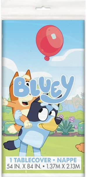 Unique Bluey Birthday Party Supplies Bundle Pack Includes 2 Plastic Table Covers and 1 Dinosaur Sticker Sheet