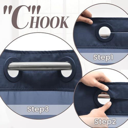 SORTTO No Hook Slub Shower Curtain with Liner, 71x74, Navy