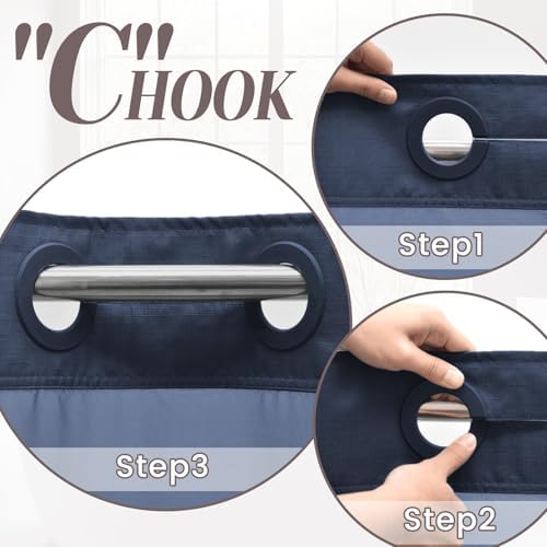SORTTO No Hook Slub Shower Curtain with Liner, 71x80, Navy