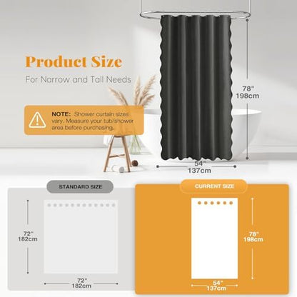 BTTN 54x78 Boho Scalloped Linen Textured Shower Curtain Set, Charcoal Grey