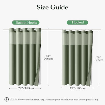 Dynamene Sage Green Hook Free Waffle Shower Curtain & Snap-in Liner,72x81