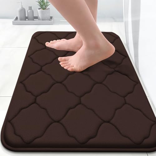 OLANLY Memory Foam Bath Mat Rug 24x16, Ultra Soft Bathroom Rugs, Brown
