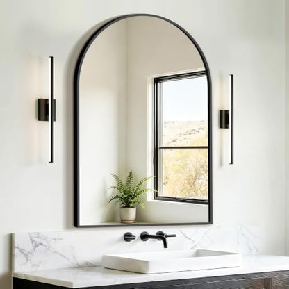 FICTOR 26" x 38" Arched Bathroom Vanity Mirror for Over Sink, Black
