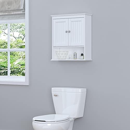 Spirich Bathroom Wall Cabinet with Beadboard Doors, White Medicine Cabinet