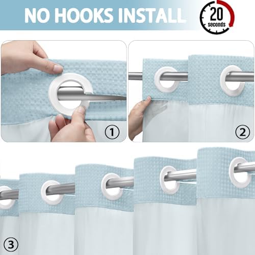 No Hook Shower Curtain with Liner Set Hotel Waffle Curtain Aqua 72W X 75L